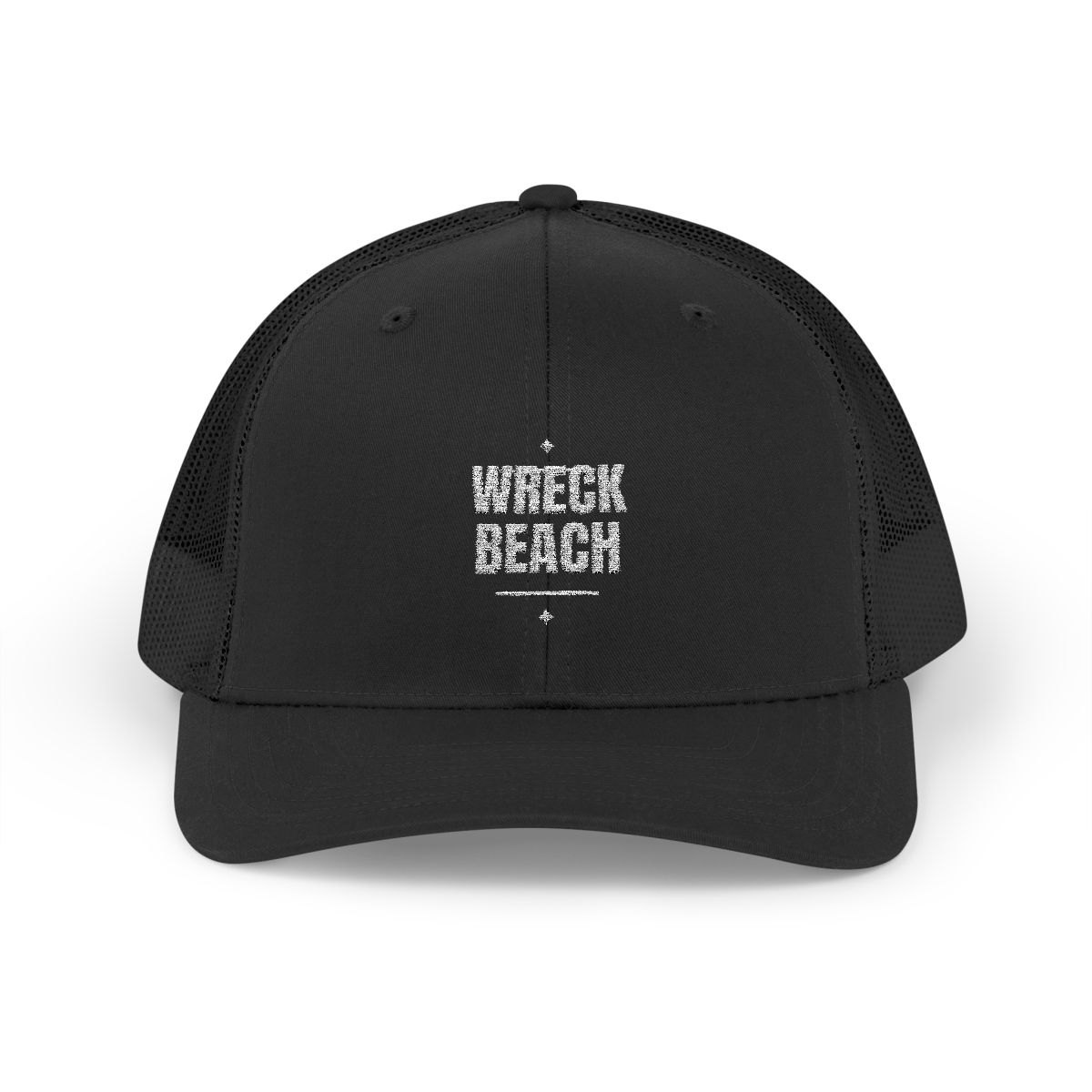 Black trucker cap reading Wreck Beach